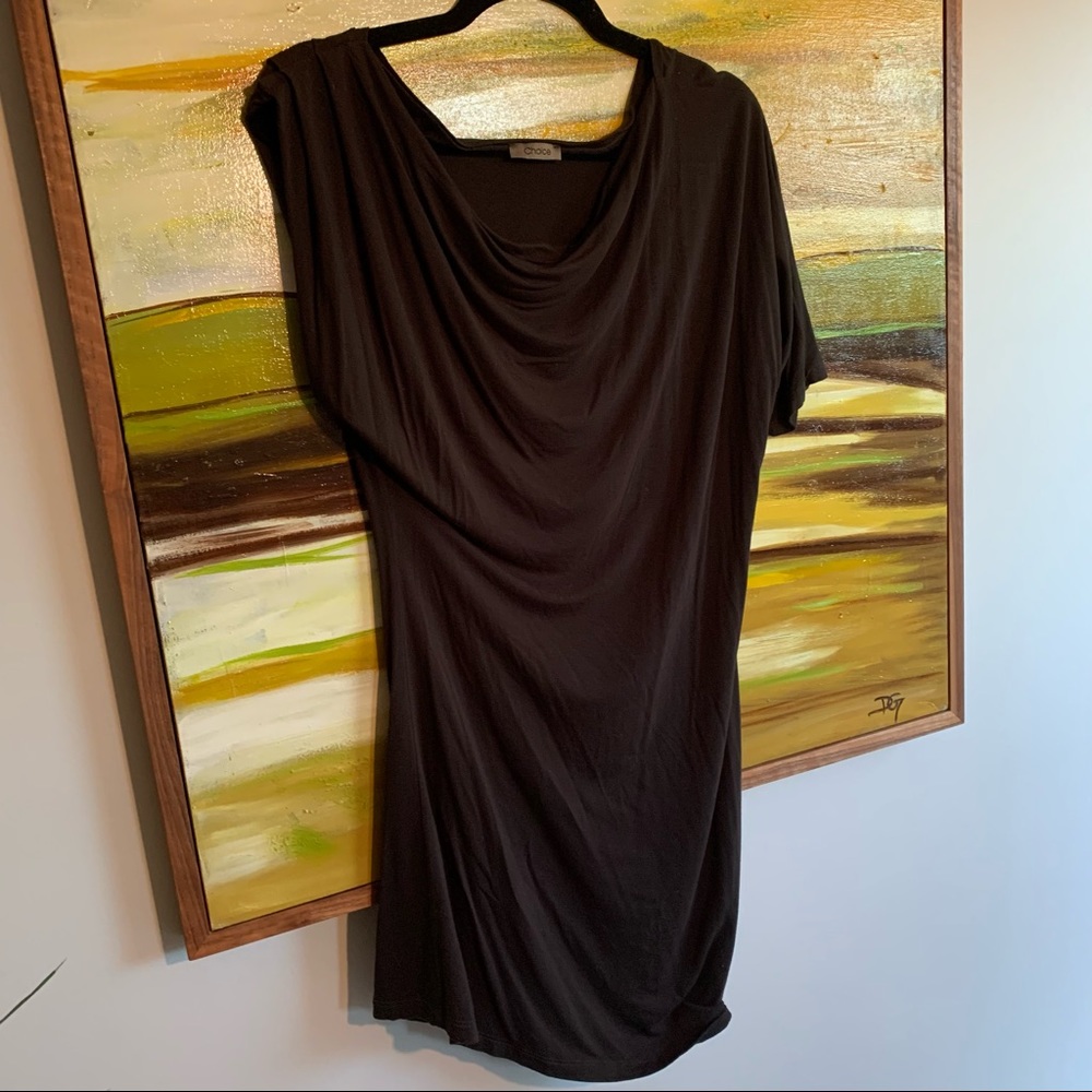 COPY - Asymmetrical espresso brown dress.